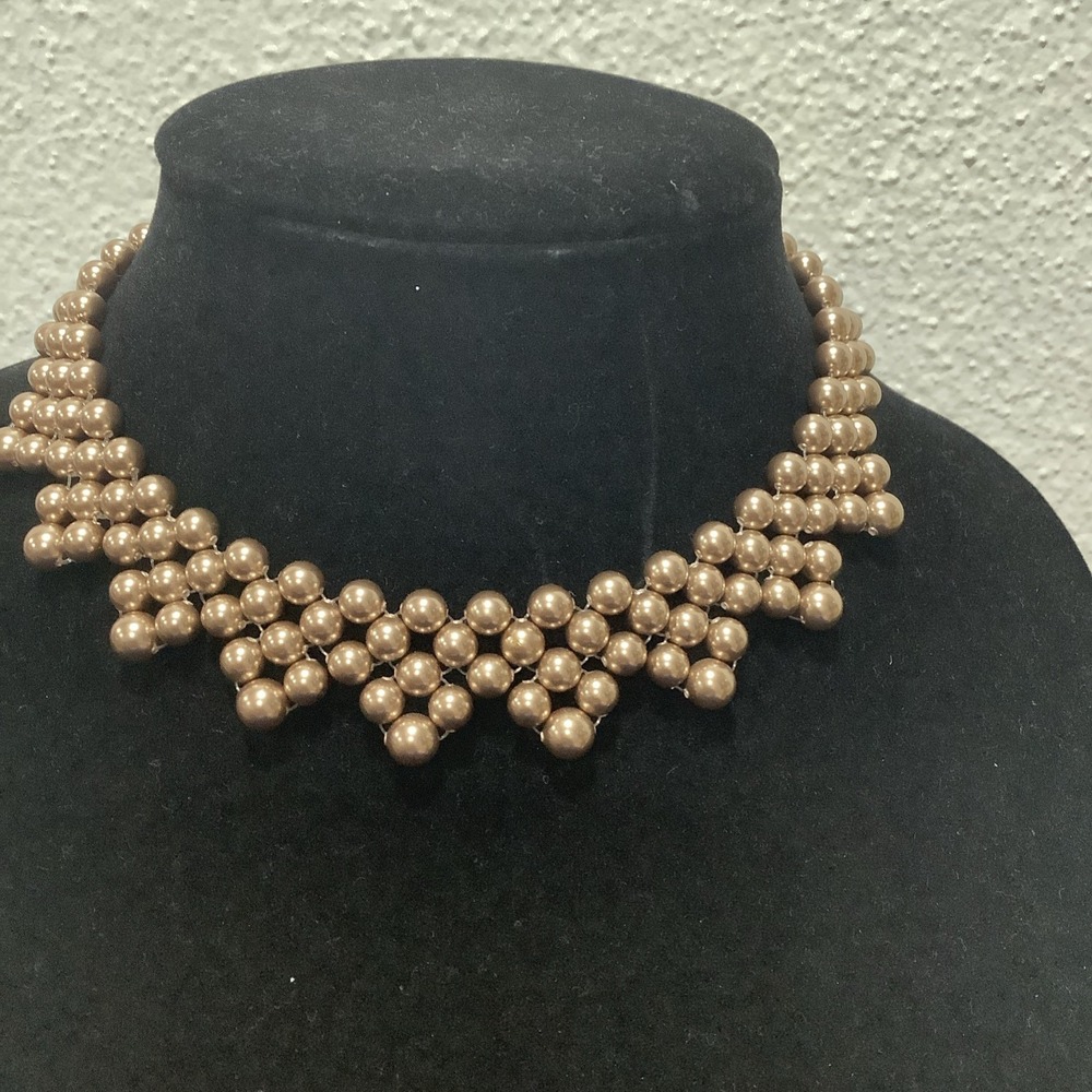 Vintage Coated Gold Faux Glass Pearl Lace Bib Necklace 15 In Japan Bohemian